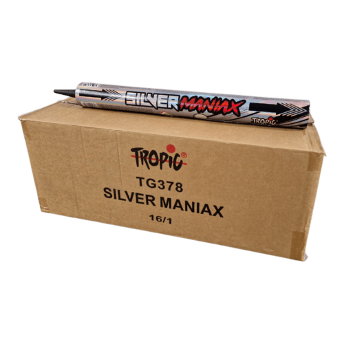 TG378 SILVER MANIAX GATLING ROMAN CANDLES FULL BOX PYROMANIAX
